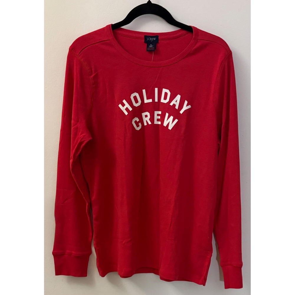 J.Crew Holiday Crew Long Sleeve Graphic Tee Red Cotton XL Mens